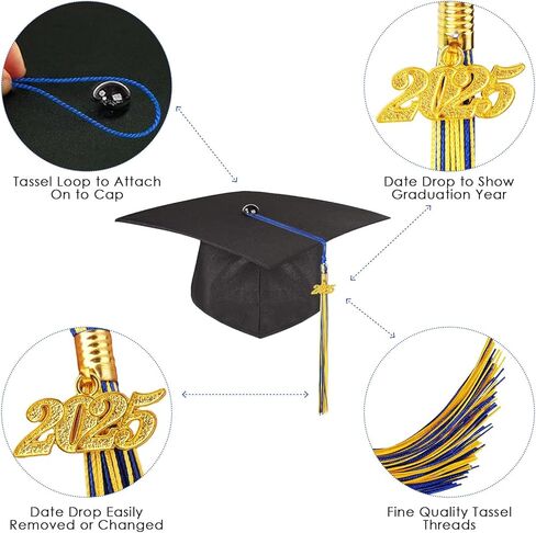Graduation Tassel 2025, Graduation Cap Tassel, 2025 Tassels for Graduation Cap 2025 Graduation Hat Decoration Tassel with The 2025 Year Gold Charm for Graduate Ceremonies Accessories Blue White in Kuwait
