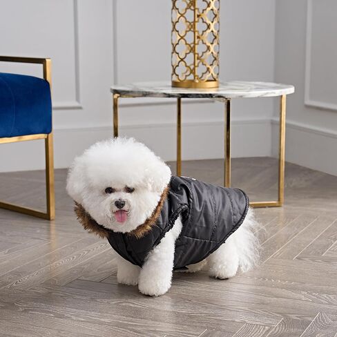 Juicy Couture Faux Fur Hooded Pet Jacket for Dogs and Cats - Extra Small/Small in Saudi Arabia