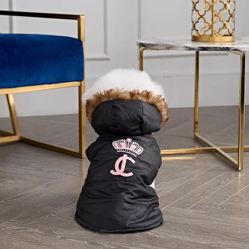 Juicy Couture Faux Fur Hooded Pet Jacket for Dogs and Cats - Extra Small/Small in Saudi Arabia