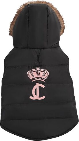 Juicy Couture Faux Fur Hooded Pet Jacket for Dogs and Cats - Extra Small/Small in Saudi Arabia