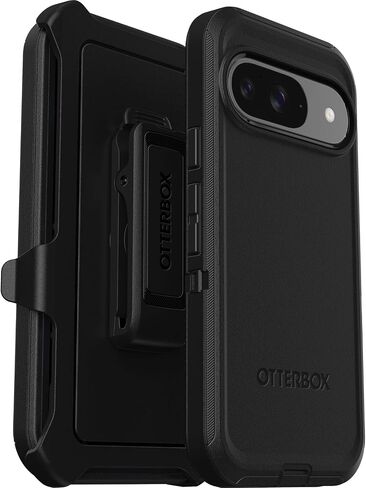 حافظة OtterBox Google Pixel 9 & 9 Pro Defender Series - سوداء، متينة ومتينة، مع حماية للمنافذ، وتتضمن حامل بمشبك in Saudi Arabia