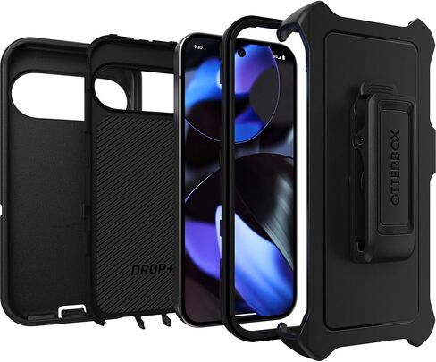 حافظة OtterBox Google Pixel 9 & 9 Pro Defender Series - سوداء، متينة ومتينة، مع حماية للمنافذ، وتتضمن حامل بمشبك in Saudi Arabia