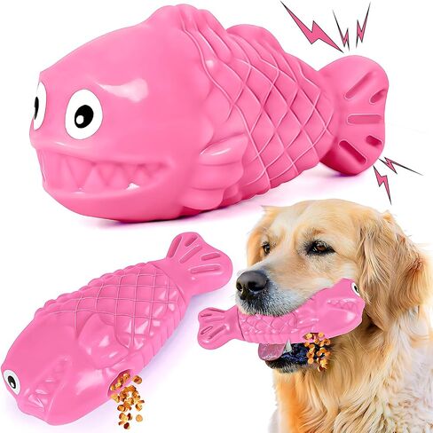 Squeaky Dog Toys for Aggressive Chewers, Treat Dispensing Dog Toys, Tough Indestructible Dog Chew Toys for Large Medium Breed, Interactive Durable Nylon Bone Dog Toys to Keep Them Busy(Red) in Saudi Arabia