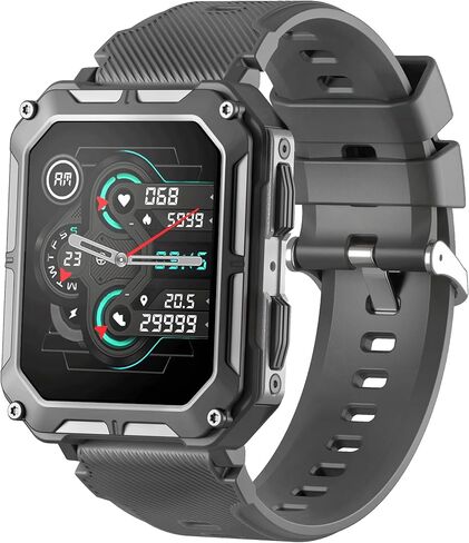 The Indestructible Smartwatch - IP68 Waterproof Outdoor Rugged Android Smart Watch - Features Bluetooth Calling, Heart Rate, and Sleep Monitoring - Compatible with Android and iOS (Black) in Saudi Arabia