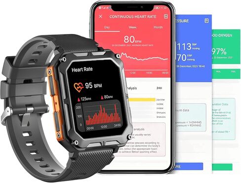 The Indestructible Smartwatch - IP68 Waterproof Outdoor Rugged Android Smart Watch - Features Bluetooth Calling, Heart Rate, and Sleep Monitoring - Compatible with Android and iOS (Black) in Saudi Arabia