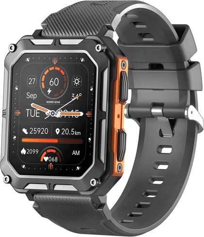 The Indestructible Smartwatch - IP68 Waterproof Outdoor Rugged Android Smart Watch - Features Bluetooth Calling, Heart Rate, and Sleep Monitoring - Compatible with Android and iOS (Black) in Saudi Arabia