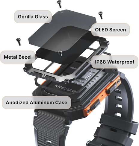 The Indestructible Smartwatch - IP68 Waterproof Outdoor Rugged Android Smart Watch - Features Bluetooth Calling, Heart Rate, and Sleep Monitoring - Compatible with Android and iOS (Black) in Saudi Arabia