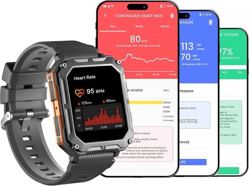 The Indestructible Smartwatch - IP68 Waterproof Outdoor Rugged Android Smart Watch - Features Bluetooth Calling, Heart Rate, and Sleep Monitoring - Compatible with Android and iOS (Black) in Saudi Arabia
