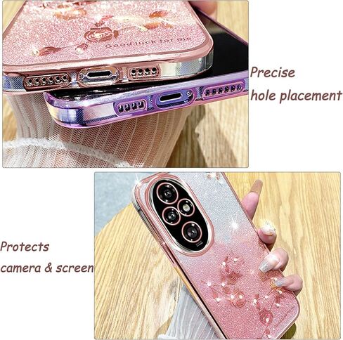 CCSmall for Honor 200 Pro Bling Case Crossbody Lanyard for Woman Girls, Glitter Diamond Flower Shoulder Strap Wristband Cute Sparkle Protective Case Cover for Honor 200 Pro YSH Rose in Kuwait