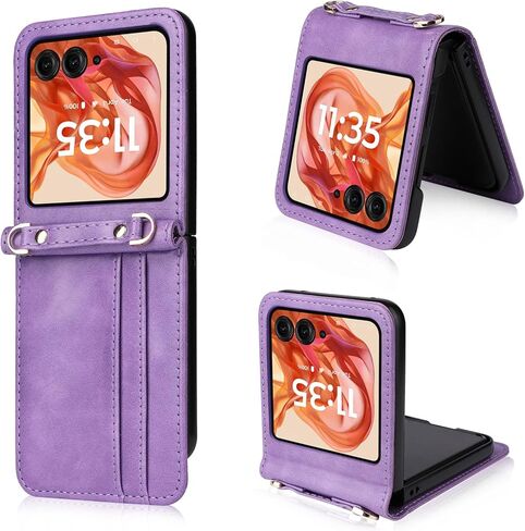 Back Wallet Phone Case with Detachable Lanyard for Moto Razr 2024, Crossbody Lanyard Strap & Wrist Strip Moto Razr 2024 Cover | Card/Cash Holder Shockproof Stylish Case for Girls Women - Pink in Saudi Arabia