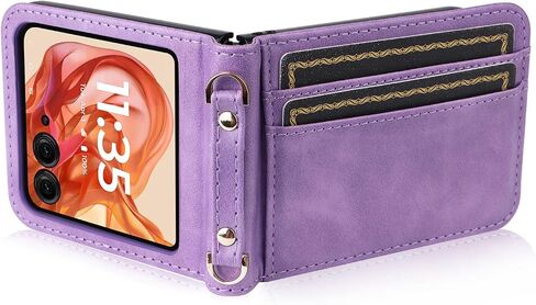 Back Wallet Phone Case with Detachable Lanyard for Moto Razr 2024, Crossbody Lanyard Strap & Wrist Strip Moto Razr 2024 Cover | Card/Cash Holder Shockproof Stylish Case for Girls Women - Pink in Saudi Arabia