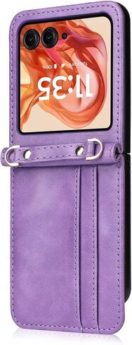 Back Wallet Phone Case with Detachable Lanyard for Moto Razr 2024, Crossbody Lanyard Strap & Wrist Strip Moto Razr 2024 Cover | Card/Cash Holder Shockproof Stylish Case for Girls Women - Pink in Saudi Arabia