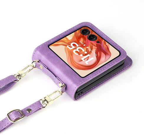 Back Wallet Phone Case with Detachable Lanyard for Moto Razr 2024, Crossbody Lanyard Strap & Wrist Strip Moto Razr 2024 Cover | Card/Cash Holder Shockproof Stylish Case for Girls Women - Pink in Saudi Arabia
