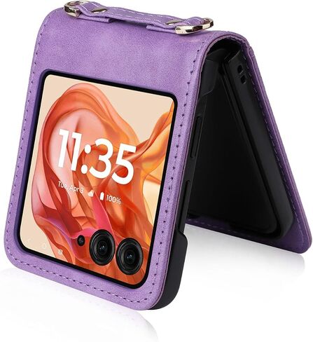 Back Wallet Phone Case with Detachable Lanyard for Moto Razr 2024, Crossbody Lanyard Strap & Wrist Strip Moto Razr 2024 Cover | Card/Cash Holder Shockproof Stylish Case for Girls Women - Pink in Saudi Arabia