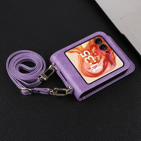 Back Wallet Phone Case with Detachable Lanyard for Moto Razr 2024, Crossbody Lanyard Strap & Wrist Strip Moto Razr 2024 Cover | Card/Cash Holder Shockproof Stylish Case for Girls Women - Pink in Saudi Arabia