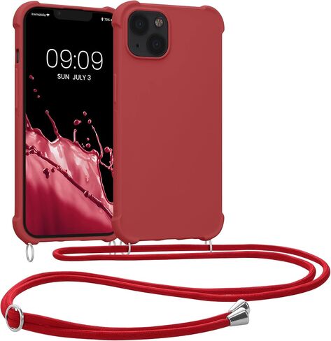 kwmobile Crossbody Case Compatible with Apple iPhone 13 Case - TPU Silicone Cover with Strap - Red in Saudi Arabia