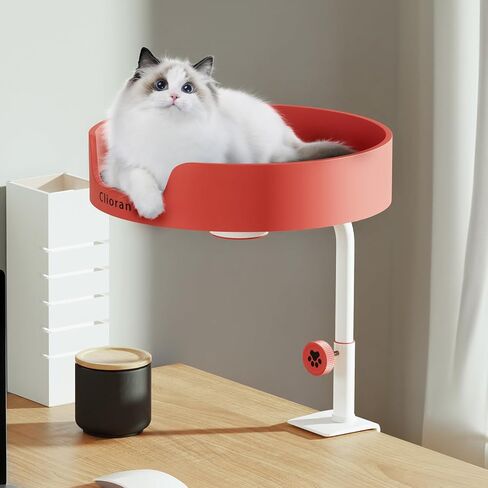 Cat Bed Desk Nest with Teaser,Easy Installation Shelf,Sturdy Frame,Removable Cushioned Cushion, Space Saving Design,Ideal for Side Table,Home Office,Fits Cats in Saudi Arabia