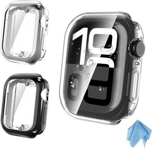 حافظة Fintie مكونة من 3 قطع متوافقة مع Apple Watch Series 10 مقاس 46 مم، واقي شاشة ناعم من مادة TPU وغطاء حماية شامل من الصدمات لملحقات iWatch 10، أسود/شفاف/فضي in Saudi Arabia