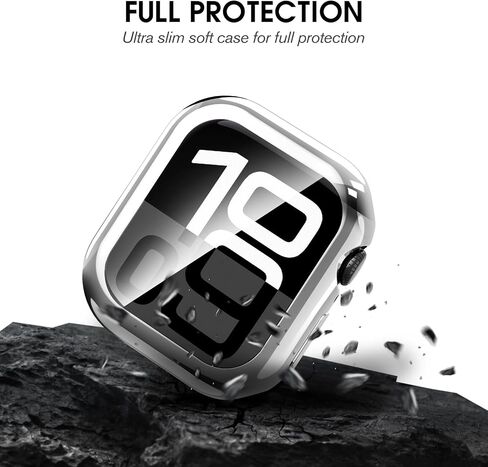 حافظة Fintie مكونة من 3 قطع متوافقة مع Apple Watch Series 10 مقاس 46 مم، واقي شاشة ناعم من مادة TPU وغطاء حماية شامل من الصدمات لملحقات iWatch 10، أسود/شفاف/فضي in Saudi Arabia