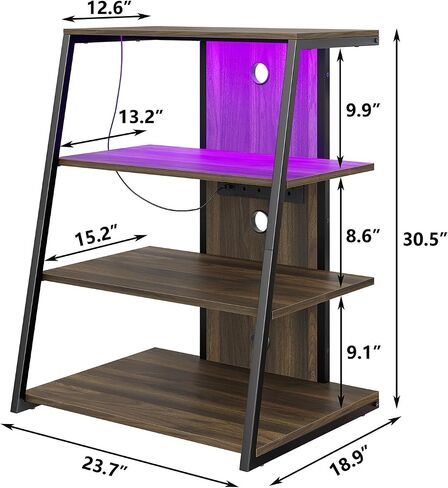4-Tier AV Media Stand with Charge Station, Corner TV Stand with LED Lights, Rack Audio Tower, Corner Entertainment Center, Stereo Cabinet for/Apple TV/Xbox One/ps4 (Walnut) in Saudi Arabia