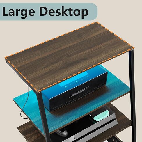 4-Tier AV Media Stand with Charge Station, Corner TV Stand with LED Lights, Rack Audio Tower, Corner Entertainment Center, Stereo Cabinet for/Apple TV/Xbox One/ps4 (Walnut) in Saudi Arabia