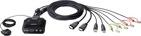 ATEN CS22H 2 Port 4K HDMI Cable KVM Switch 4K 60Hz FHD 144Hz with Remote Port Selector for Office Desktop, Graphic Design, Video Editing, Gaming for PC Laptop Windows Mac Linux in Kuwait