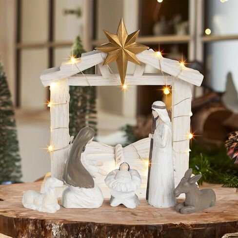 NEROSUN 12 Piece Christmas Nativity Set Figurine, Mini Decorative Religious Christmas Holy Family Figurine, Hand Painted Crafts, Jesus Nativity Scene Collection in Saudi Arabia