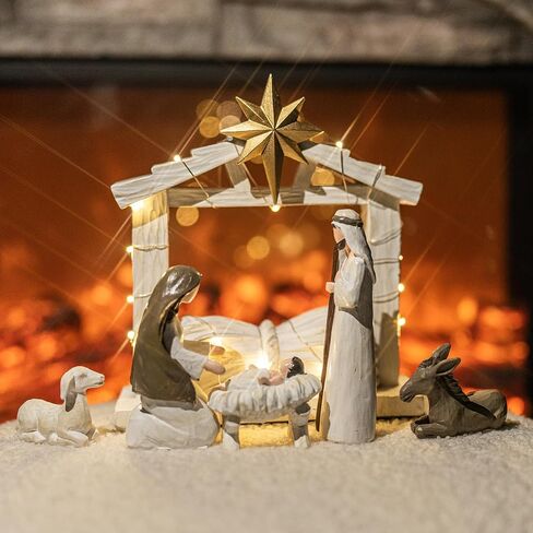 NEROSUN 12 Piece Christmas Nativity Set Figurine, Mini Decorative Religious Christmas Holy Family Figurine, Hand Painted Crafts, Jesus Nativity Scene Collection in Saudi Arabia