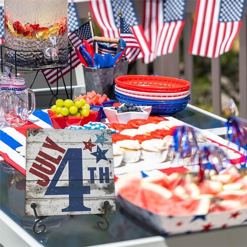 July 4th Petals Wood Plaque With Iron Stand - Home Of The Free Because Of The Brave - 4"x4" Wooden Block Sign, Patriotic Desk Signs, Shelf & Tabletop Decorations, America Memorial Day Supplies - E06 in Saudi Arabia