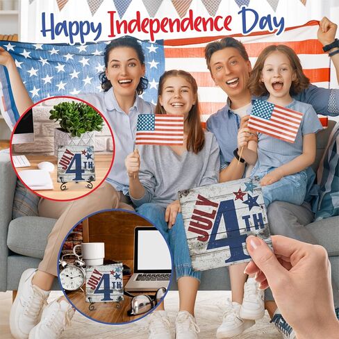 July 4th Petals Wood Plaque With Iron Stand - Home Of The Free Because Of The Brave - 4"x4" Wooden Block Sign, Patriotic Desk Signs, Shelf & Tabletop Decorations, America Memorial Day Supplies - E06 in Saudi Arabia