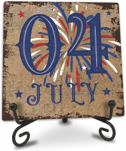 July 4th Petals Wood Plaque With Iron Stand - Home Of The Free Because Of The Brave - 4"x4" Wooden Block Sign, Patriotic Desk Signs, Shelf & Tabletop Decorations, America Memorial Day Supplies - E06 in Saudi Arabia