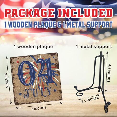 July 4th Petals Wood Plaque With Iron Stand - Home Of The Free Because Of The Brave - 4"x4" Wooden Block Sign, Patriotic Desk Signs, Shelf & Tabletop Decorations, America Memorial Day Supplies - E06 in Saudi Arabia