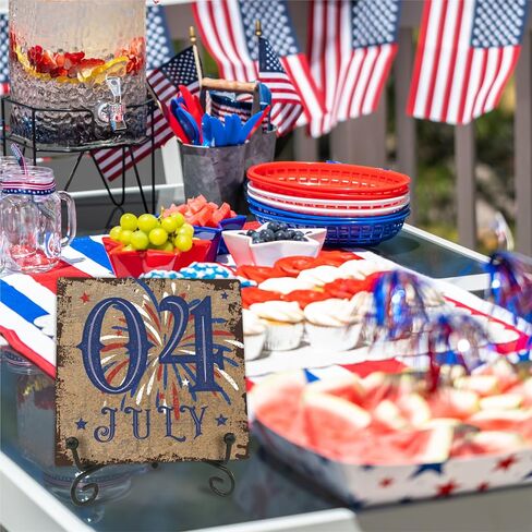 July 4th Petals Wood Plaque With Iron Stand - Home Of The Free Because Of The Brave - 4"x4" Wooden Block Sign, Patriotic Desk Signs, Shelf & Tabletop Decorations, America Memorial Day Supplies - E06 in Saudi Arabia