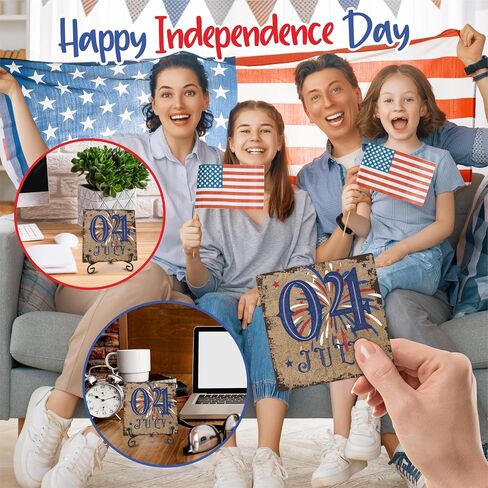 July 4th Petals Wood Plaque With Iron Stand - Home Of The Free Because Of The Brave - 4"x4" Wooden Block Sign, Patriotic Desk Signs, Shelf & Tabletop Decorations, America Memorial Day Supplies - E06 in Saudi Arabia