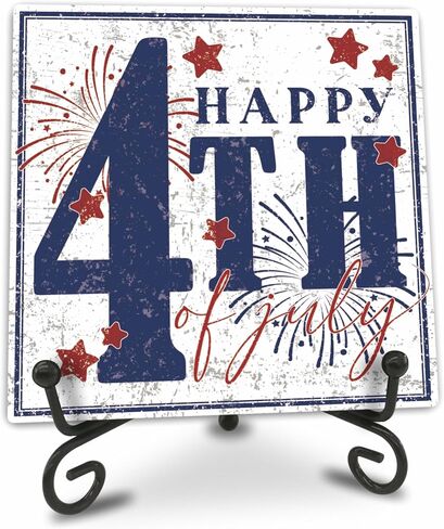 July 4th Petals Wood Plaque With Iron Stand - Home Of The Free Because Of The Brave - 4"x4" Wooden Block Sign, Patriotic Desk Signs, Shelf & Tabletop Decorations, America Memorial Day Supplies - E06 in Saudi Arabia