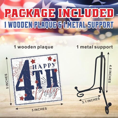 July 4th Petals Wood Plaque With Iron Stand - Home Of The Free Because Of The Brave - 4"x4" Wooden Block Sign, Patriotic Desk Signs, Shelf & Tabletop Decorations, America Memorial Day Supplies - E06 in Saudi Arabia