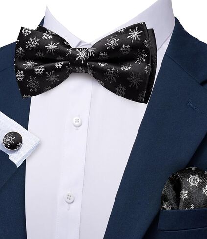 Barry.Wang Mens Christmas Pre-Tied Bow Tie Holiday Festival Vacation Xmas Bowties Pocket Square Cufflinks in Saudi Arabia