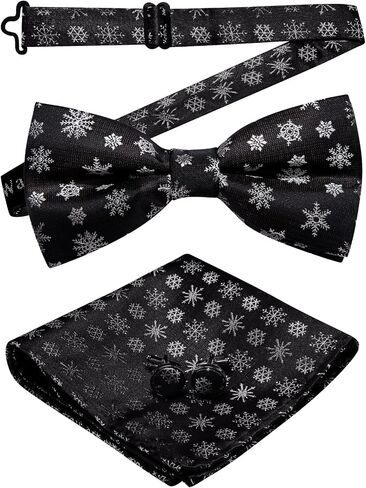 Barry.Wang Mens Christmas Pre-Tied Bow Tie Holiday Festival Vacation Xmas Bowties Pocket Square Cufflinks in Saudi Arabia