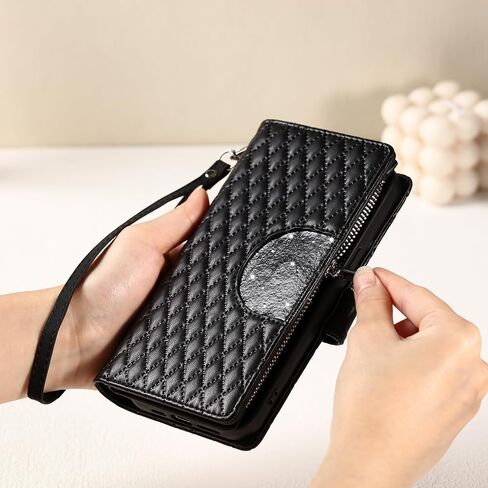 Phone Case for Samsung Galaxy Note 9 Wallet Cover with and Crossbody Wrist Strap Shoulder Strap 9+ Card Slots Zipper Purse Luxury PU Leather Stand Accessories Note9 Not S9 Women Men Black in Saudi Arabia