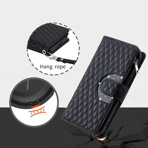 Phone Case for Samsung Galaxy Note 9 Wallet Cover with and Crossbody Wrist Strap Shoulder Strap 9+ Card Slots Zipper Purse Luxury PU Leather Stand Accessories Note9 Not S9 Women Men Black in Saudi Arabia