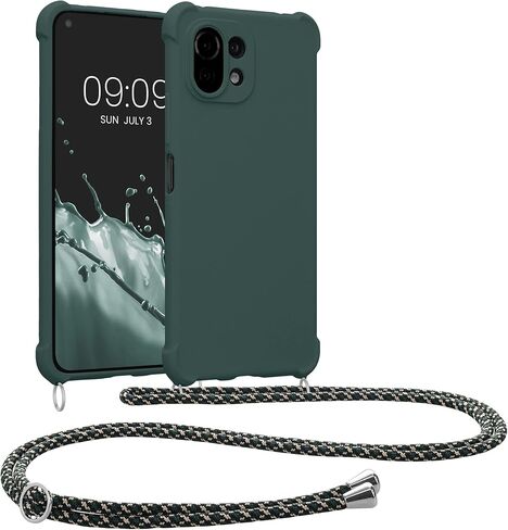 حافظة كروس kwmobile متوافقة مع حافظة Xiaomi 11 Lite (5G) NE/Mi 11 Lite (5G) - غطاء سيليكون TPU مع حزام - أخضر موس in Saudi Arabia