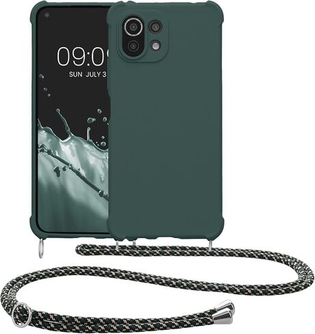 حافظة كروس kwmobile متوافقة مع حافظة Xiaomi 11 Lite (5G) NE/Mi 11 Lite (5G) - غطاء سيليكون TPU مع حزام - أخضر موس in Saudi Arabia