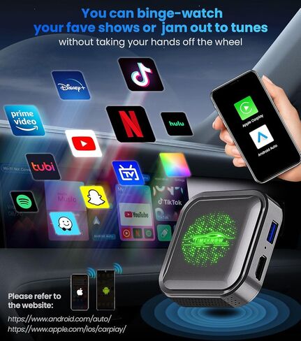 محول Carplay اللاسلكي وAndroid Auto، Magic Ai Box 2.0 مع Netflix YouTube Tiktok، ترقية LED Wireless Android Auto HDMI Dongle للهاتف إلى Miracast/بث الوسائط إلى السيارة/التلفزيون in Saudi Arabia