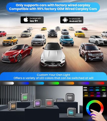 محول Carplay اللاسلكي وAndroid Auto، Magic Ai Box 2.0 مع Netflix YouTube Tiktok، ترقية LED Wireless Android Auto HDMI Dongle للهاتف إلى Miracast/بث الوسائط إلى السيارة/التلفزيون in Saudi Arabia