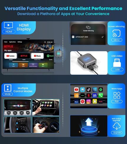محول Carplay اللاسلكي وAndroid Auto، Magic Ai Box 2.0 مع Netflix YouTube Tiktok، ترقية LED Wireless Android Auto HDMI Dongle للهاتف إلى Miracast/بث الوسائط إلى السيارة/التلفزيون in Saudi Arabia