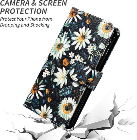 Wallet Case for Samsung Galaxy Z Fold 3 5G 2021 with Wrist Strap Crossbody Shoulder Strap Flower Leather 6+Card Slots Zipper Purse Stand Phone Cover ZFold3 Z3 Fold3 3Z ZFold35G Girls Black in Saudi Arabia