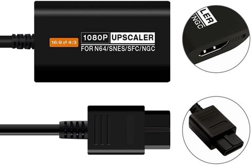 N64 إلى HDMI محول محول كابل HDMI 1080P معزز يدعم 16:9/4:3 محول فيديو محول إشارة HDMI لوحدة تحكم نينتندو 64/NGC/SFC/SNES (أسود) in Saudi Arabia