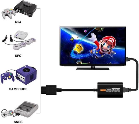 N64 إلى HDMI محول محول كابل HDMI 1080P معزز يدعم 16:9/4:3 محول فيديو محول إشارة HDMI لوحدة تحكم نينتندو 64/NGC/SFC/SNES (أسود) in Saudi Arabia