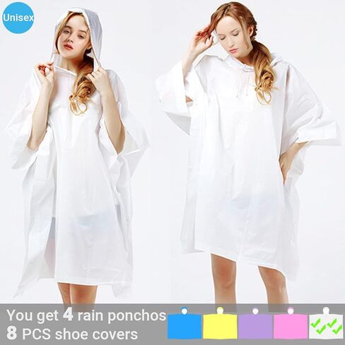 4 Pack Rain Ponchos for Adult,Reusable Raincoat Rain Jacket Rainwear Women Girls,with Disposable Waterproof Shoe Covers in Kuwait