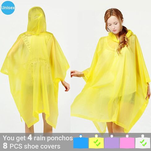 4 Pack Rain Ponchos for Adult,Reusable Raincoat Rain Jacket Rainwear Women Girls,with Disposable Waterproof Shoe Covers in Kuwait